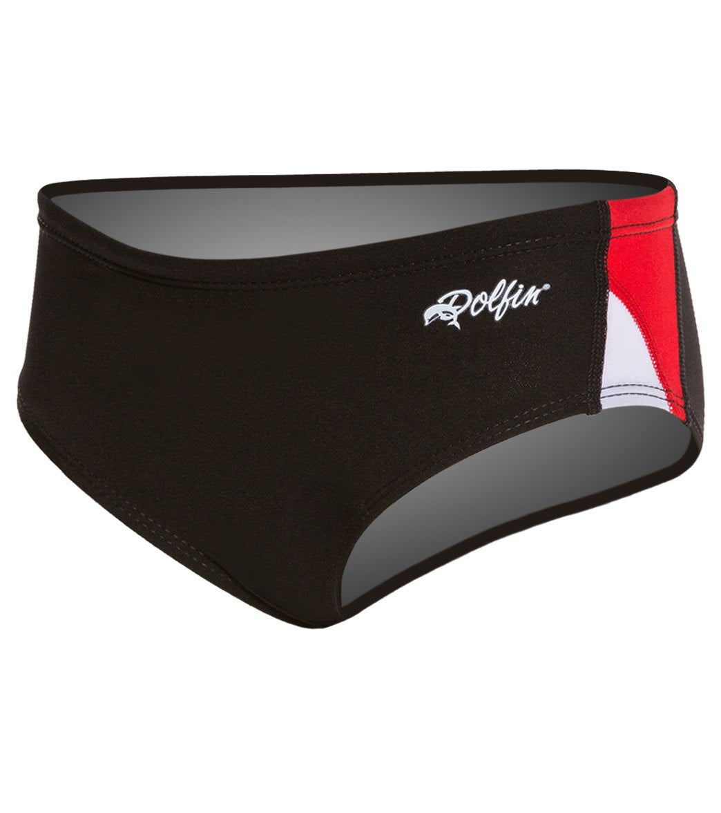 Dolfin Chloroban Color Block Youth Racer Brief Swimsuit Black/Red/White