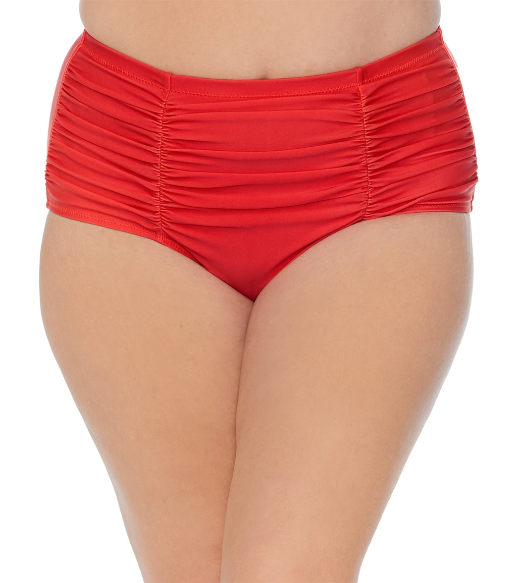 Raisins Women's Plus Size Indio Solids Costa High Waisted Bikini Bottom Red