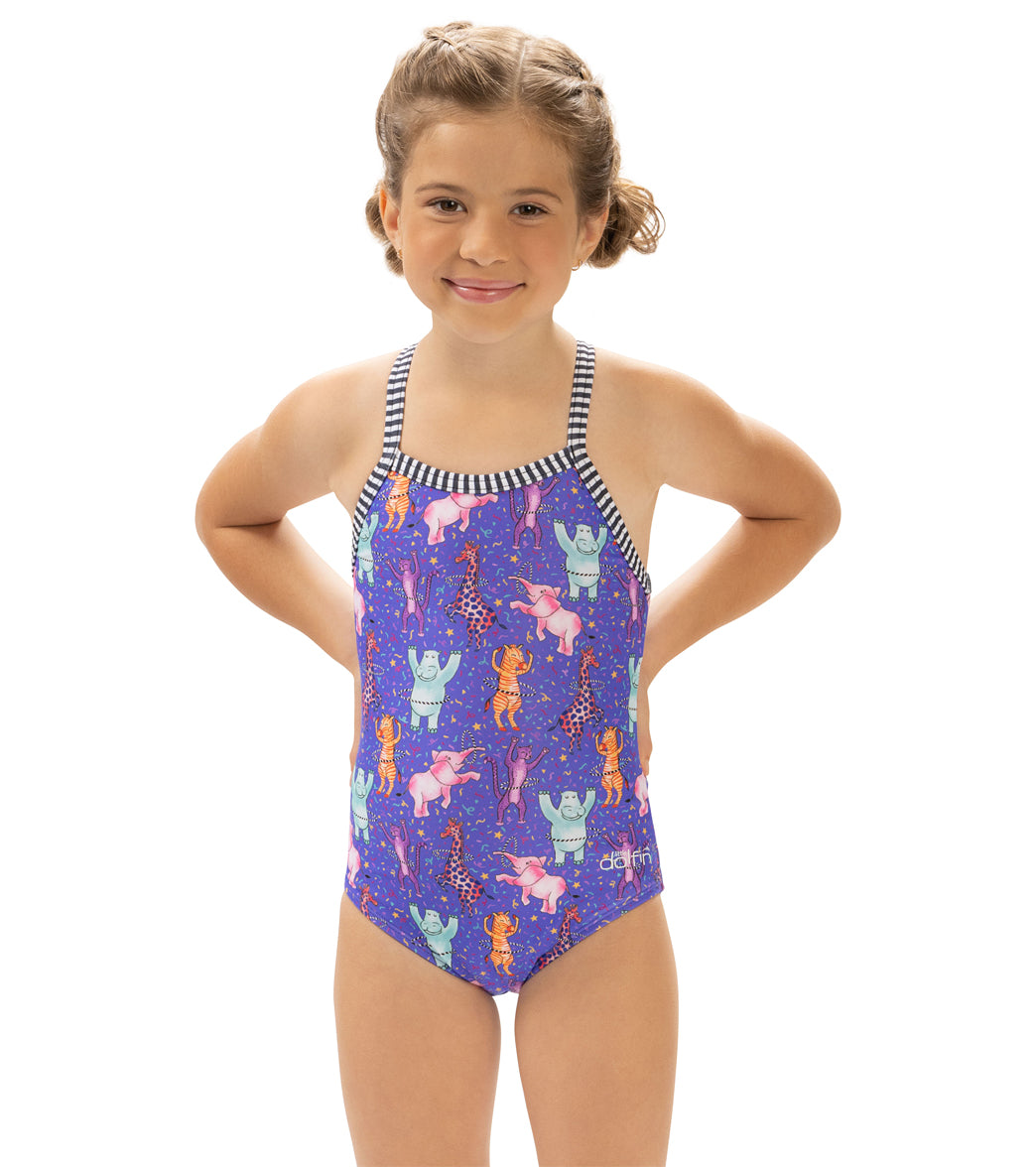 Dolfin Girls' Dancin' Feet Printed One Piece Swimsuit (Little Kid) Dancin Feet