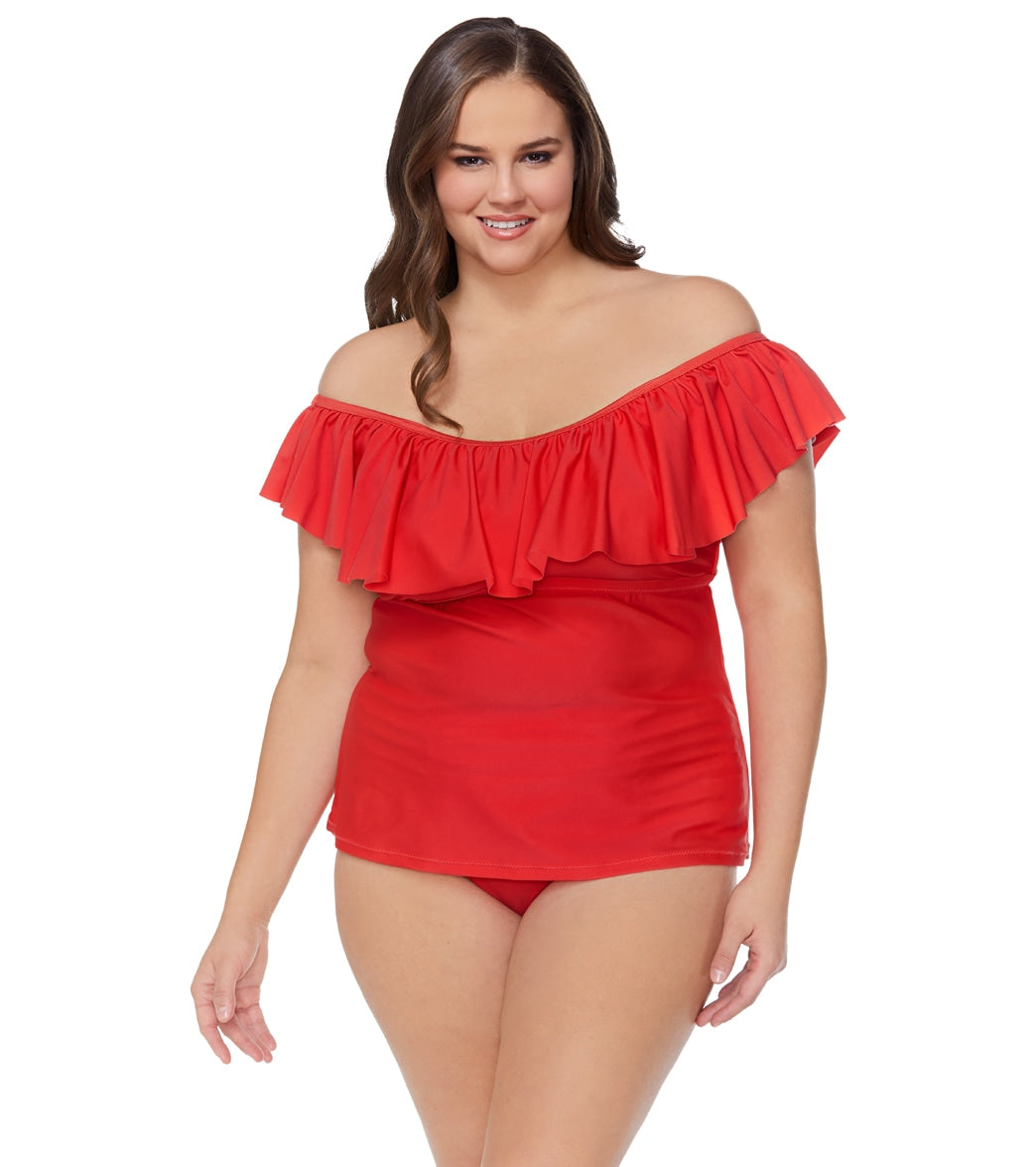 Raisins Women's Plus Size Indio Solids Costa High Waisted Bikini Bottom Red