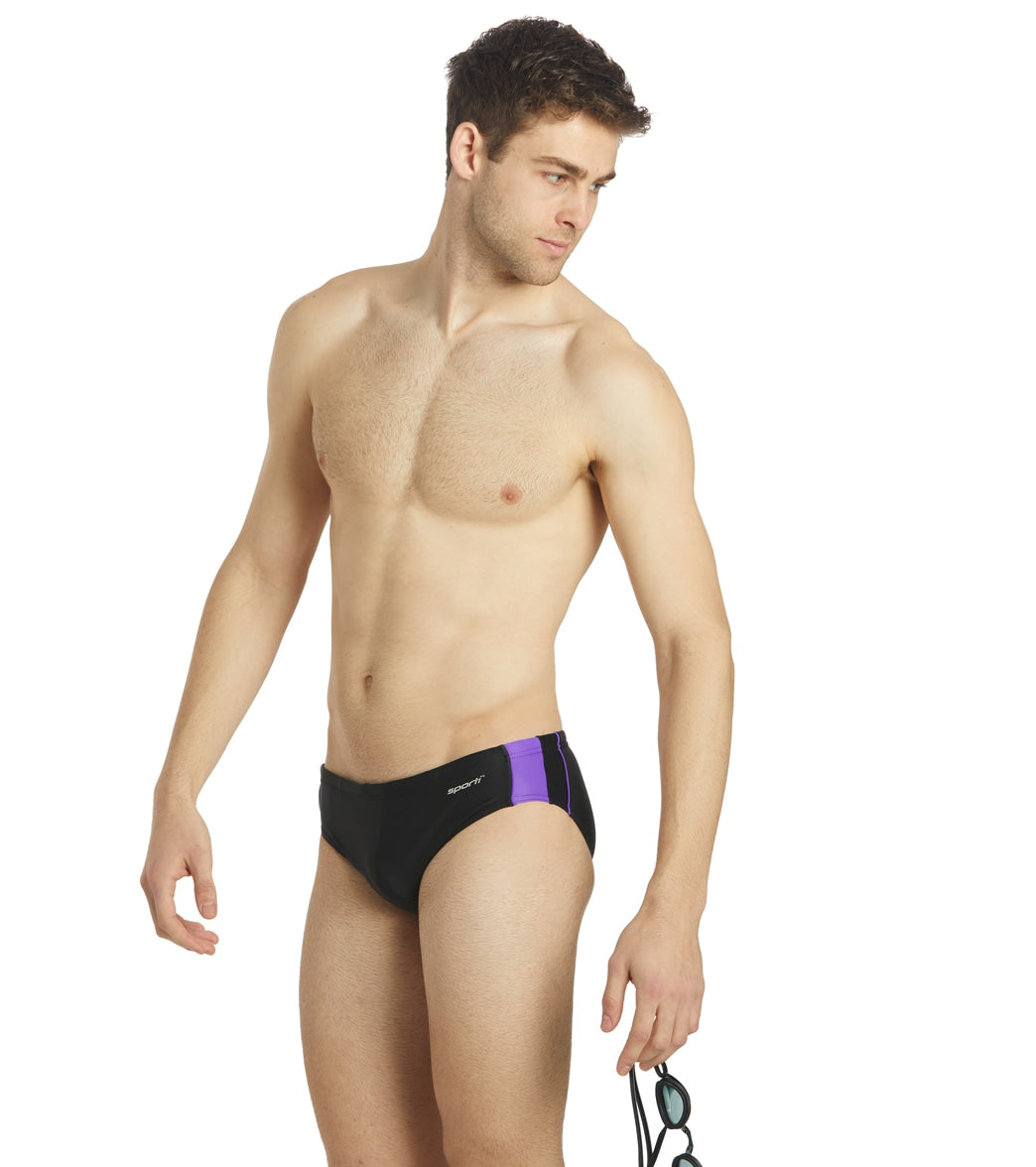 Sporti Piped Splice Brief Swimsuit (22-40) Black/Purple