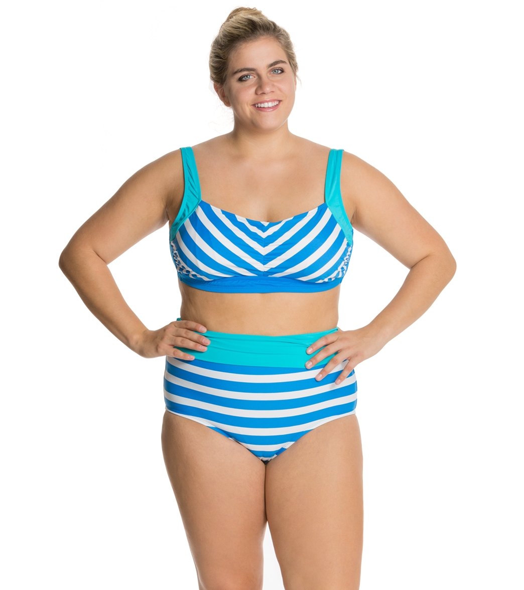 Beach House Plus Ship Shape Stripe Fold Over High Waist Bottom