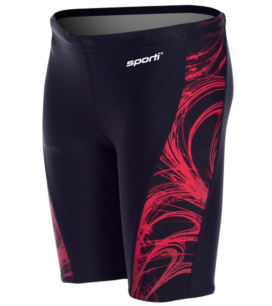 Sporti Light Wave Piped Splice Jammer Swimsuit Youth (22-28) Black/Red