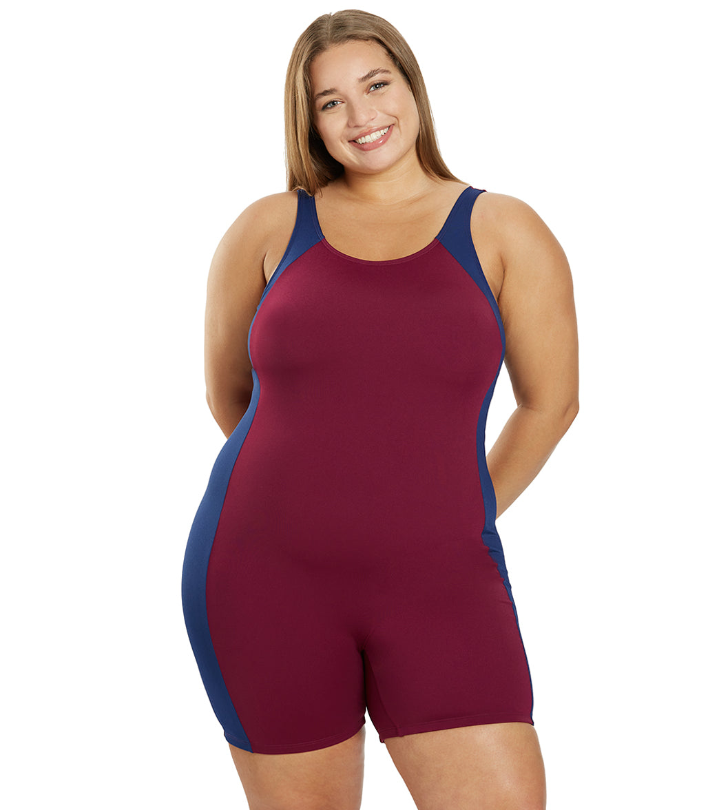 Sporti Plus Size HydroLast Chlorine Resistant Splice Scoop Back Unitard One Piece Swimsuit