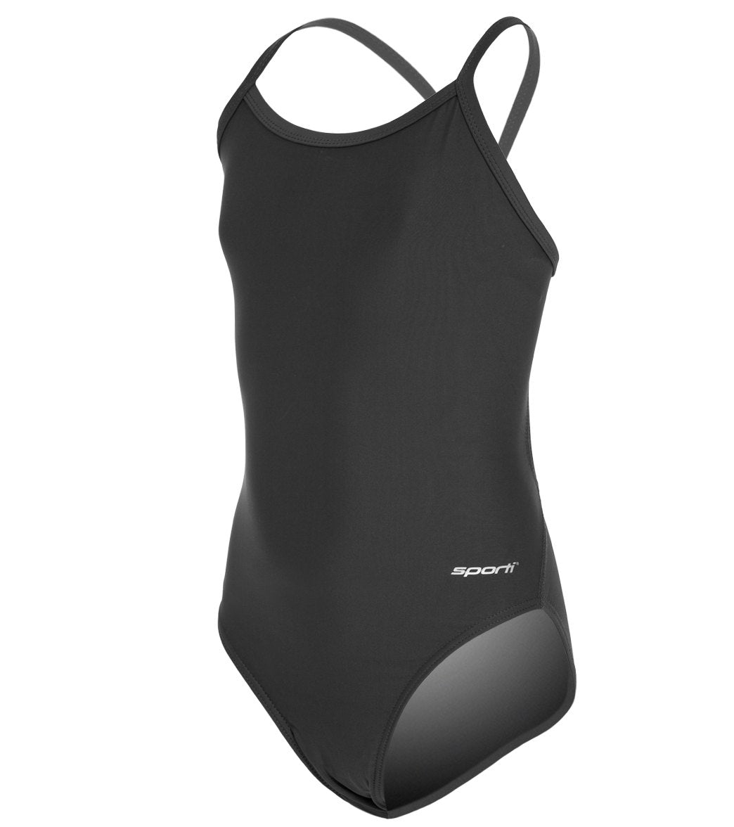 Sporti Solid Thin Strap One Piece Swimsuit Youth (22-28) Black