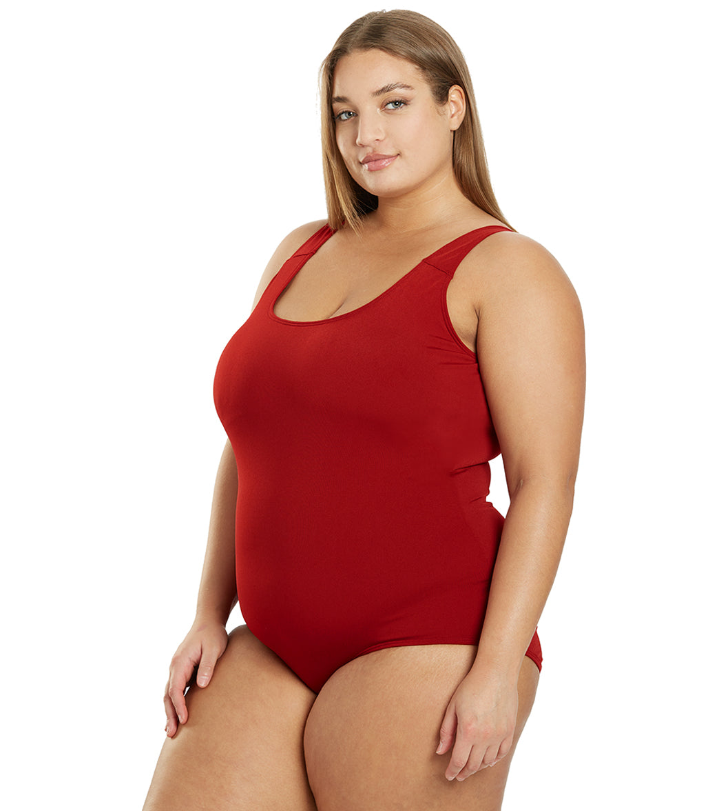 Sporti Plus Size HydroLast Chlorine Resistant Moderate Scoop Back One Piece Swimsuit