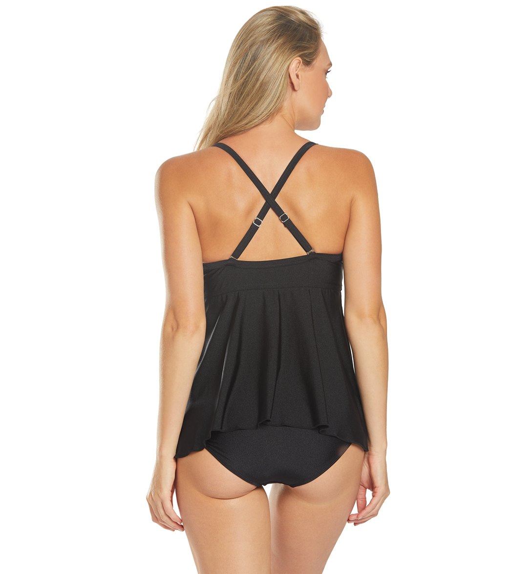 ClubSwim Glamour Twist Underwire Flyaway Tankini Top Black