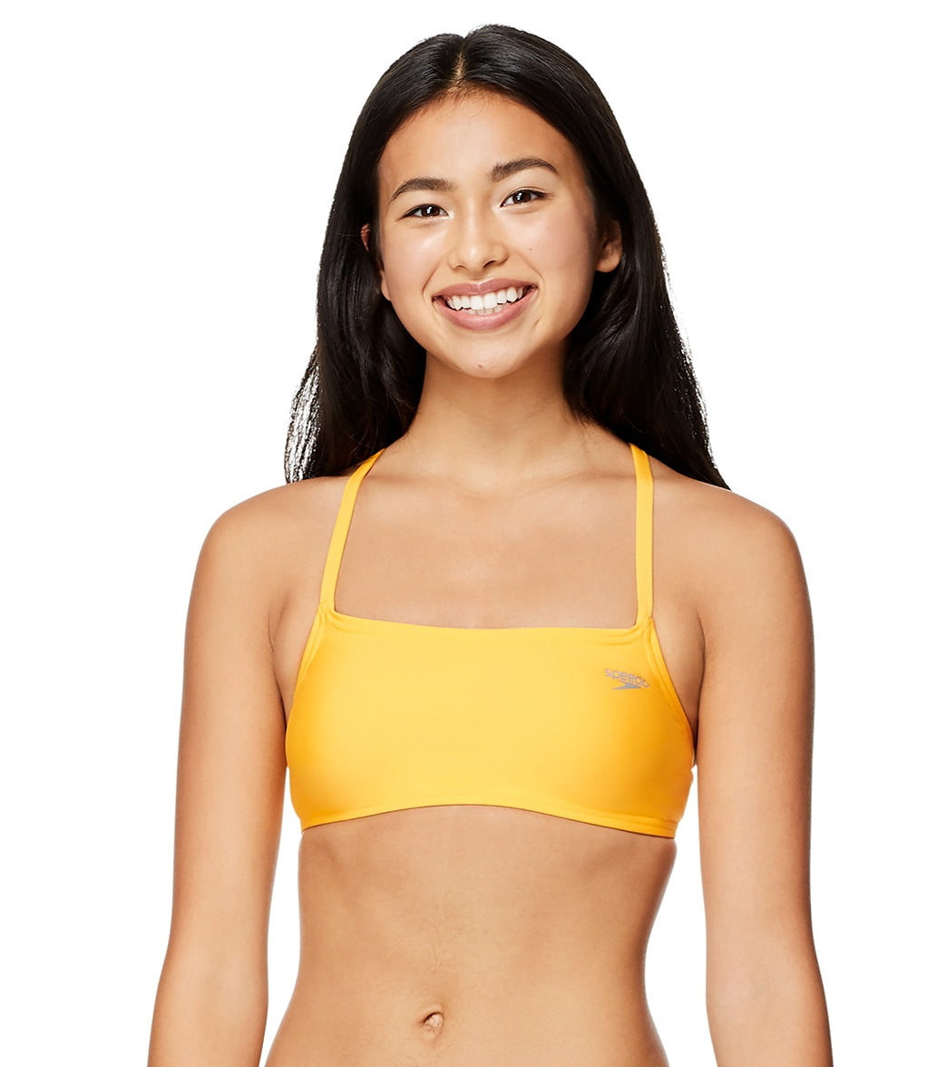 Speedo Women's Solid Strappy Fixed Back Bikini Top Lemon Chrome