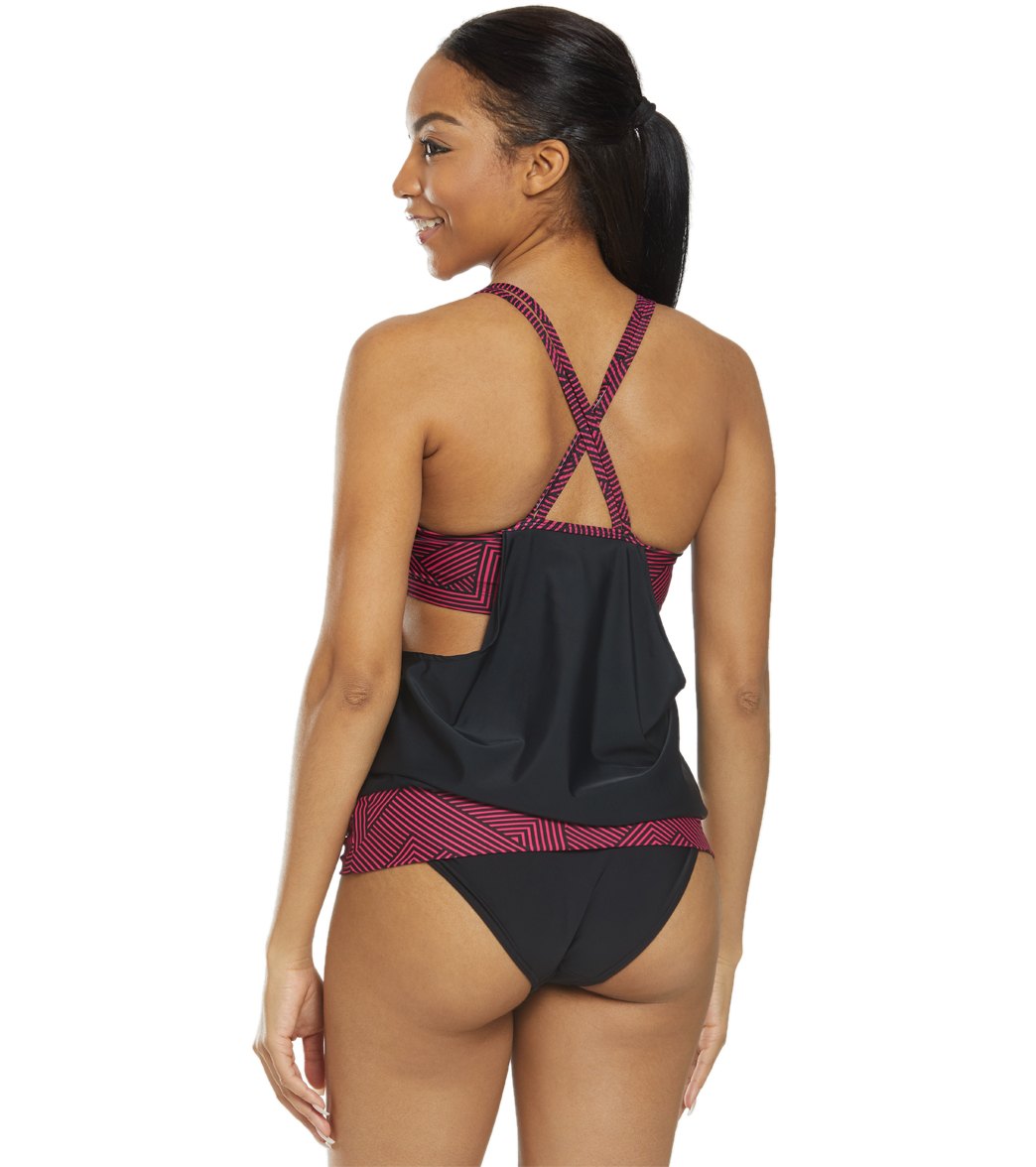 Sporti Active Chevron Double Cross Tankini Top Pink/Black Pink Chevron