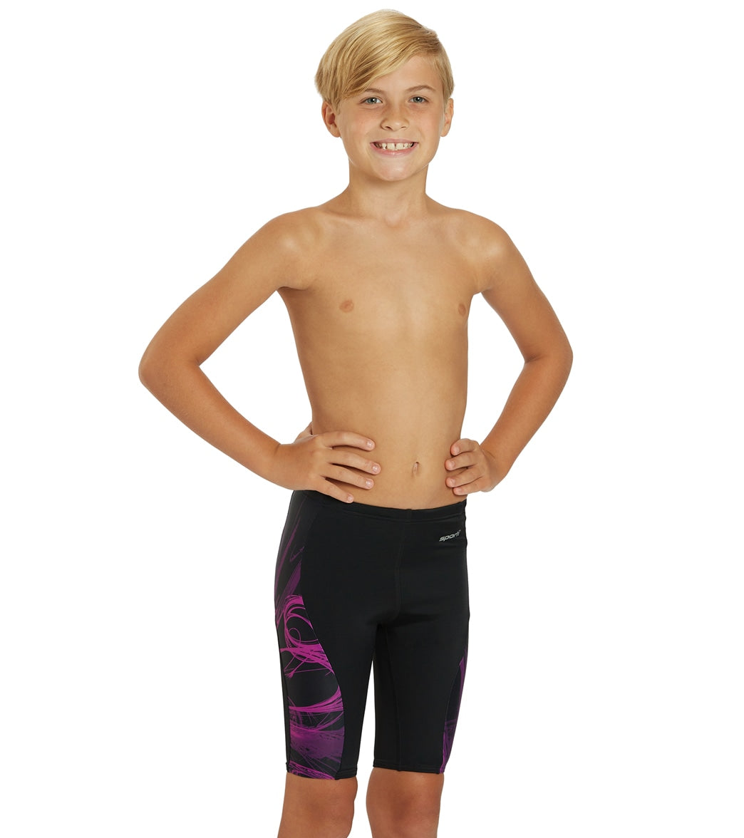 Sporti Light Wave Piped Splice Jammer Swimsuit Youth (22-28) Black/Purple