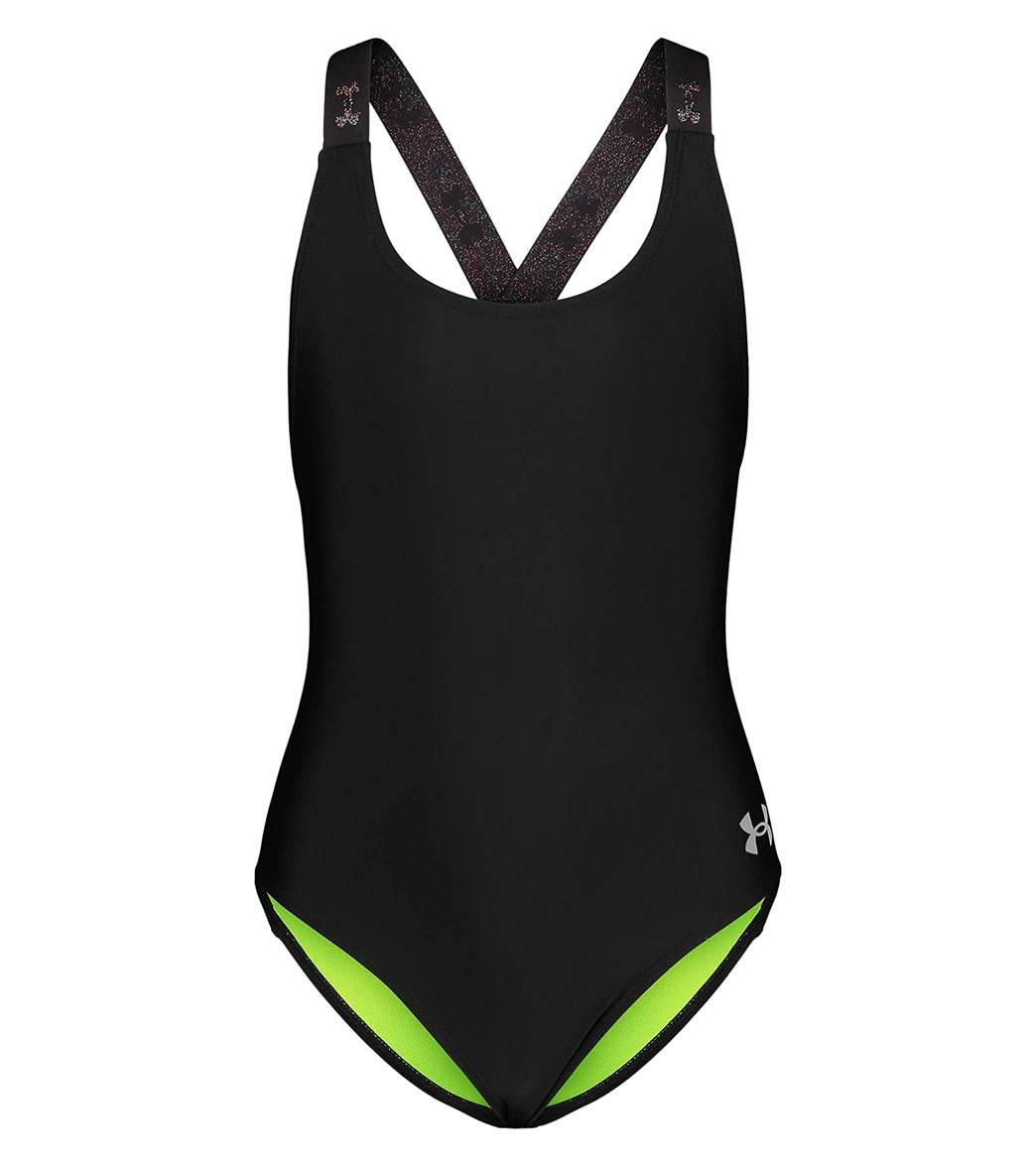 Under Armour Girls' UA Racer One Piece Swimsuit (Little Kid) Black