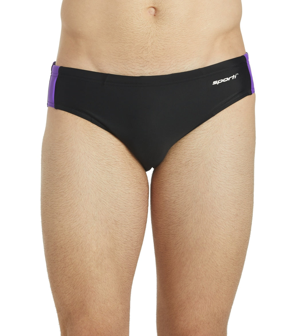 Sporti Piped Splice Brief Swimsuit (22-40) Black/Purple