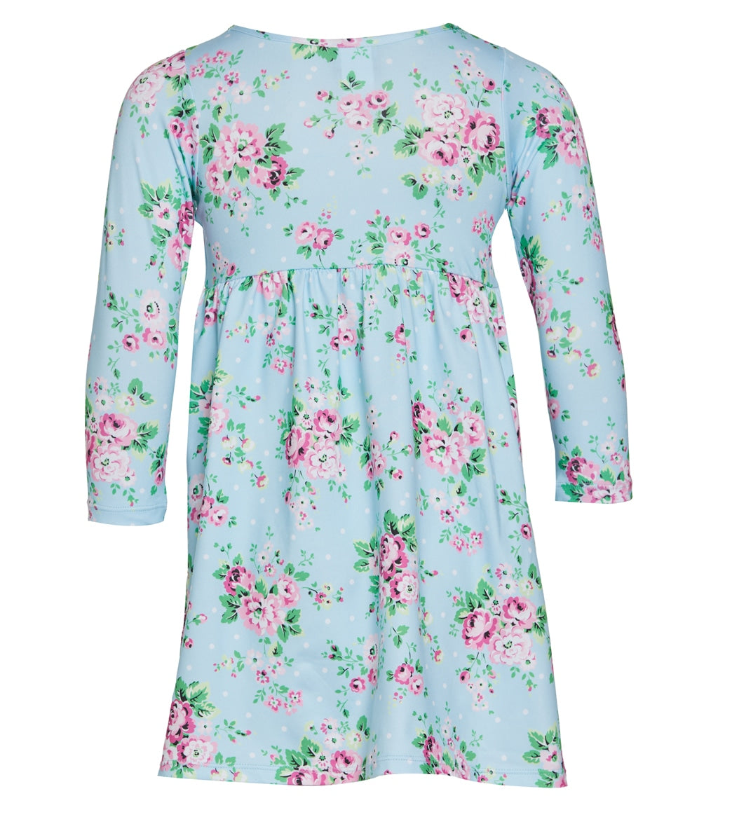 Flap Happy Girls' Blue Country Floral UPF 50+ Dress (Baby, Toddler, Little Kid)