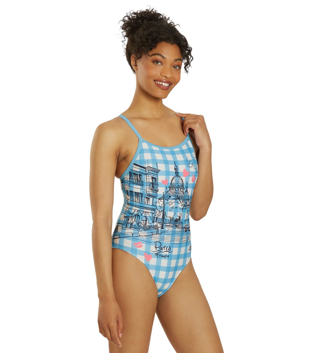 Sporti Paris Bistro Blues Thin Strap One Piece Swimsuit (22-44) Bistro Blues