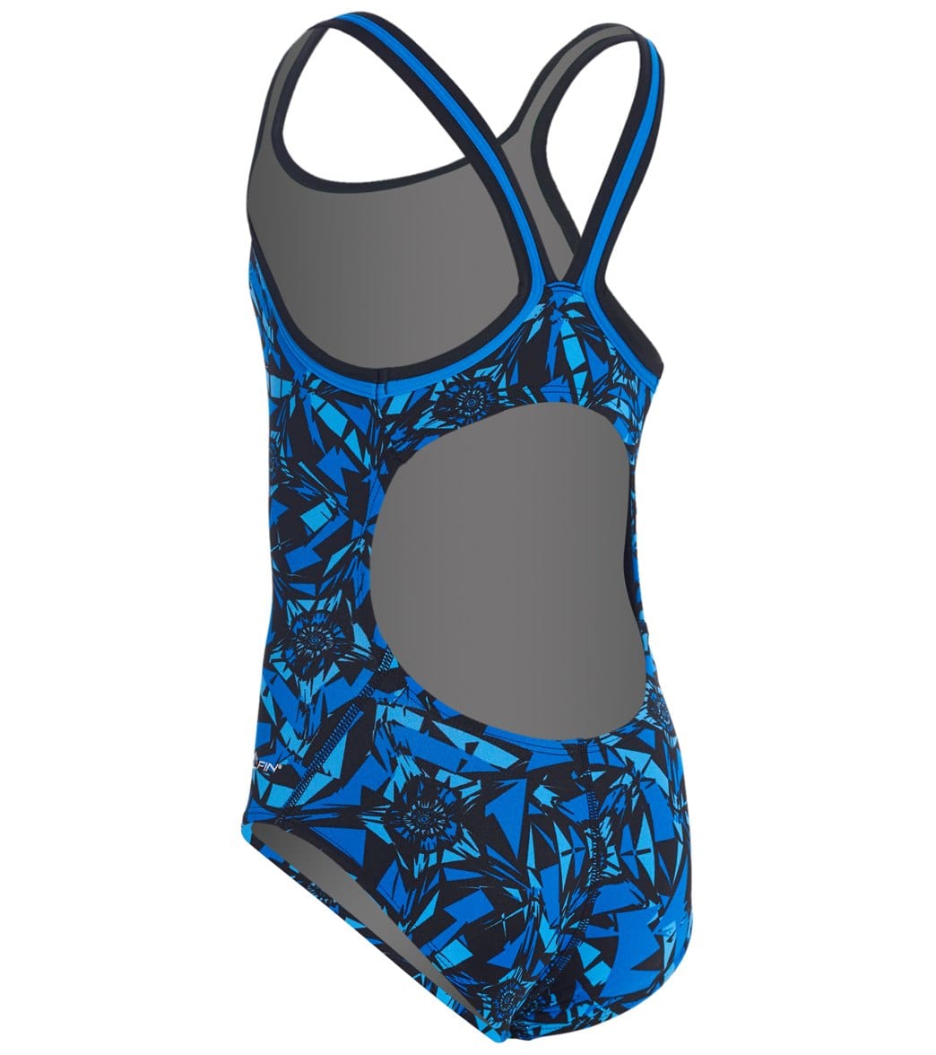 Dolfin Girls' Reliance Ion DBX V-Back One Piece Swimsuit Blue