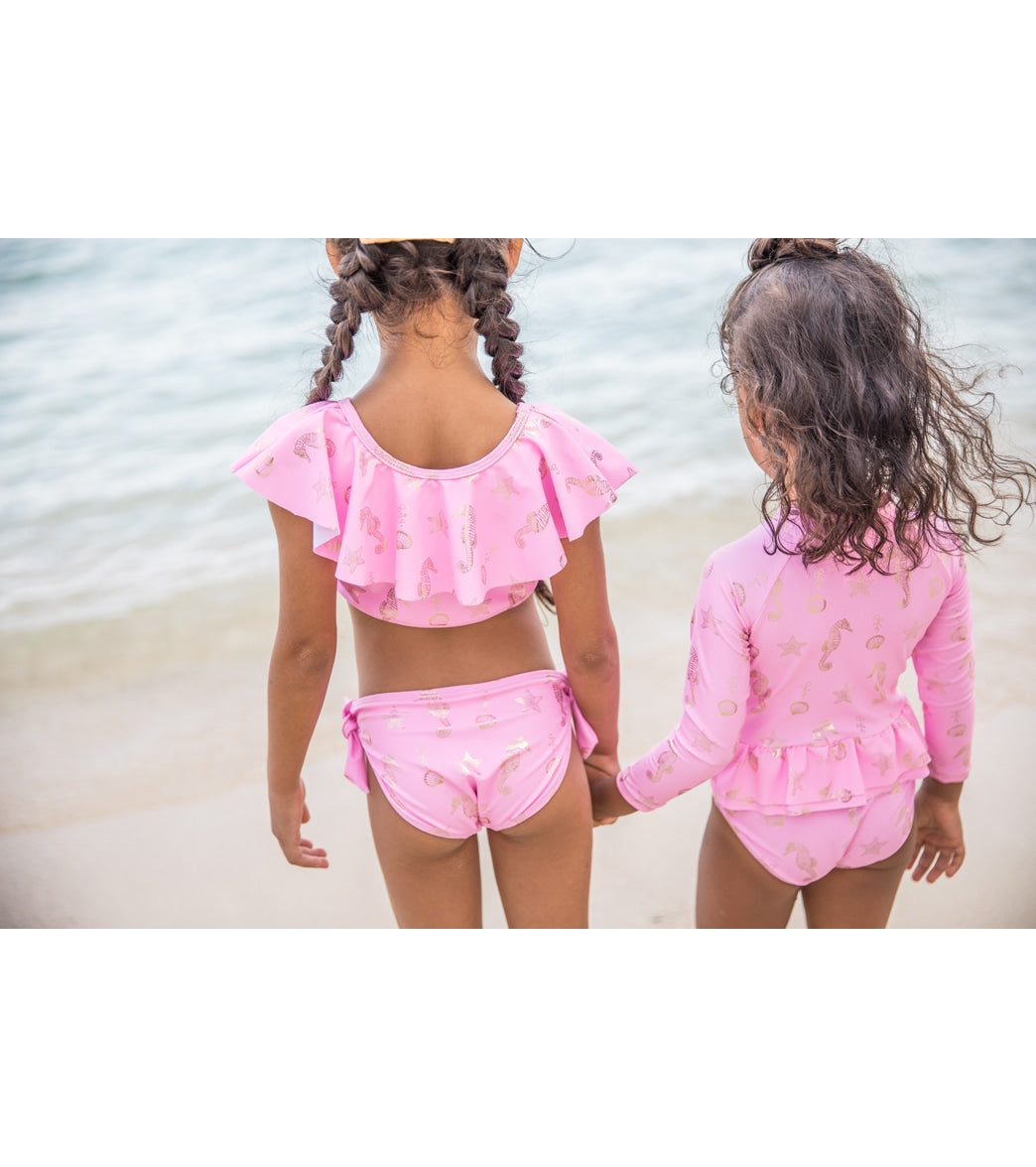 Snapper Rock Girls' Seahorse Sparkle LS Surf Suit (Baby, Toddler, Little Kid) Pink