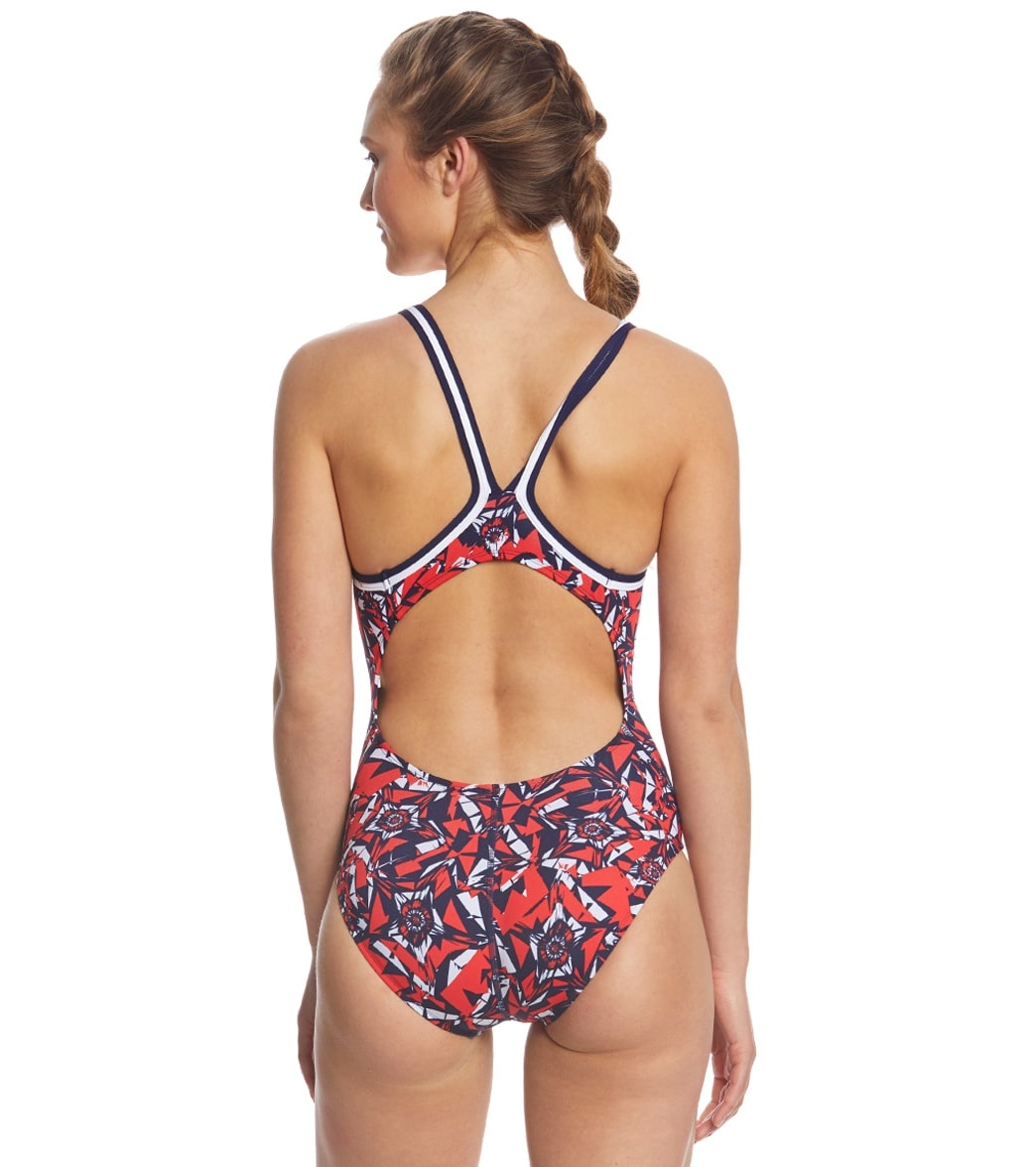 Dolfin Reliance Women's Ion DBX V-Back One Piece Swimsuit Red/White/Blue