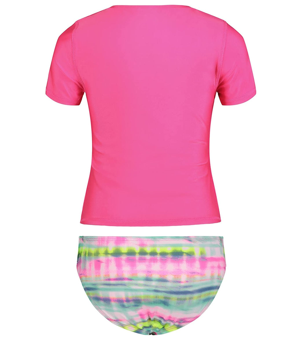 Under Armour Girls' UA Stripe Dash Two Piece Rashguard Set (Baby) Rebel Pink