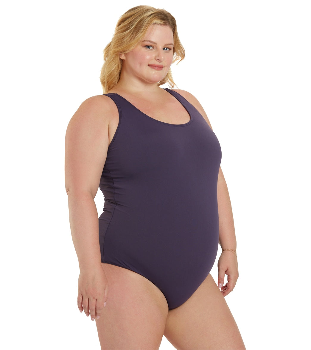 Sporti Plus Size HydroLast Chlorine Resistant Moderate Scoop Back One Piece Swimsuit Mauve