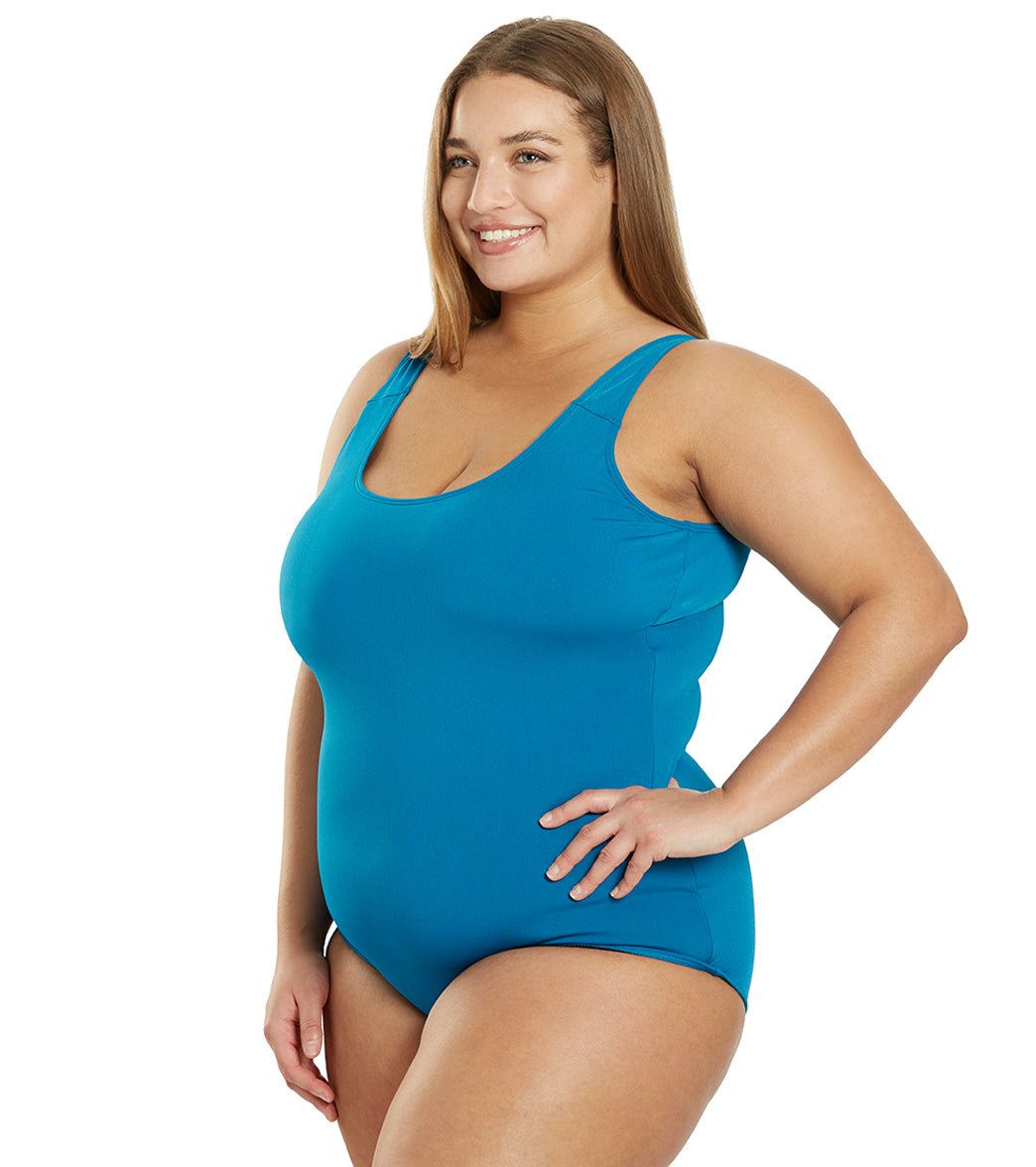 Sporti Plus Size HydroLast Chlorine Resistant Moderate Scoop Back One Piece Swimsuit