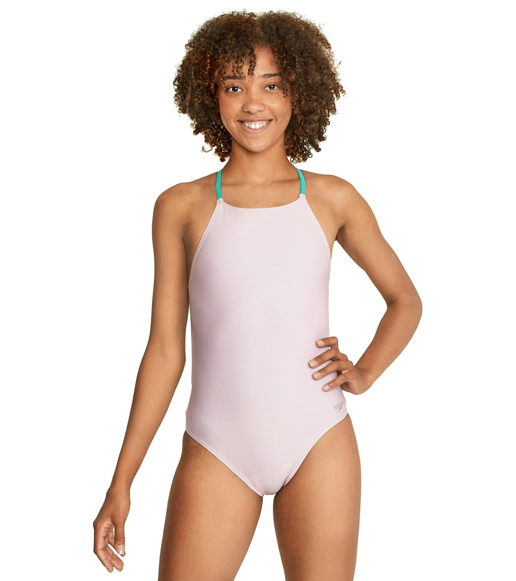 Speedo Women's Solid Tie Back One Piece Swimsuit